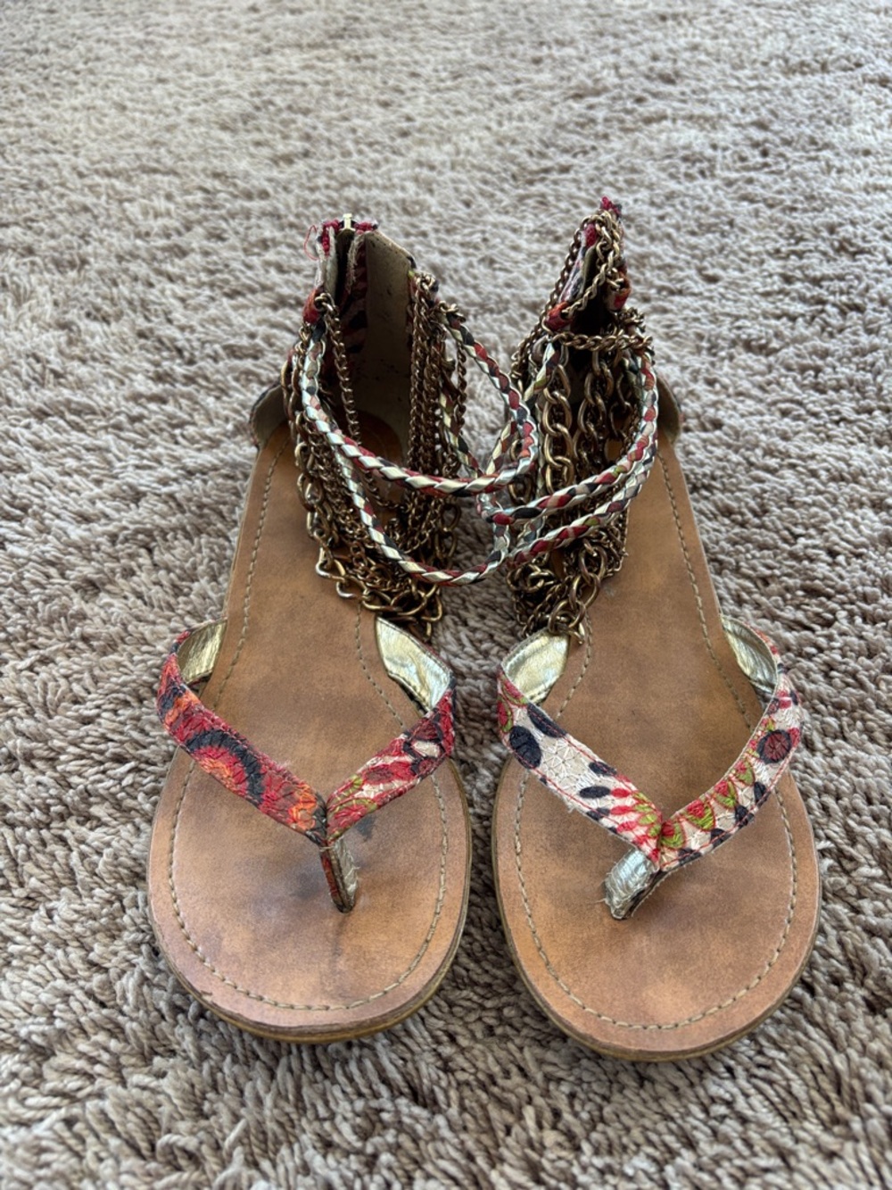Zigi Soho Multicolor Patterned Chain-Ankle Sandals